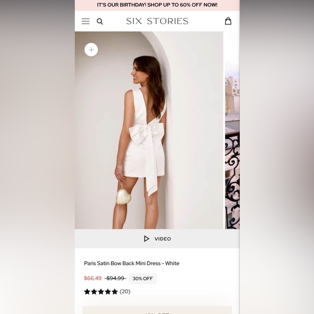 Six Stories Paris Satin Bow Back Mini Dress - White